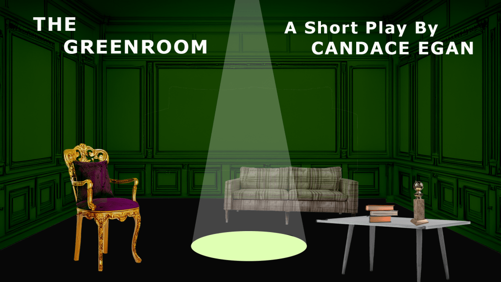 A green room with chair, couch and table.